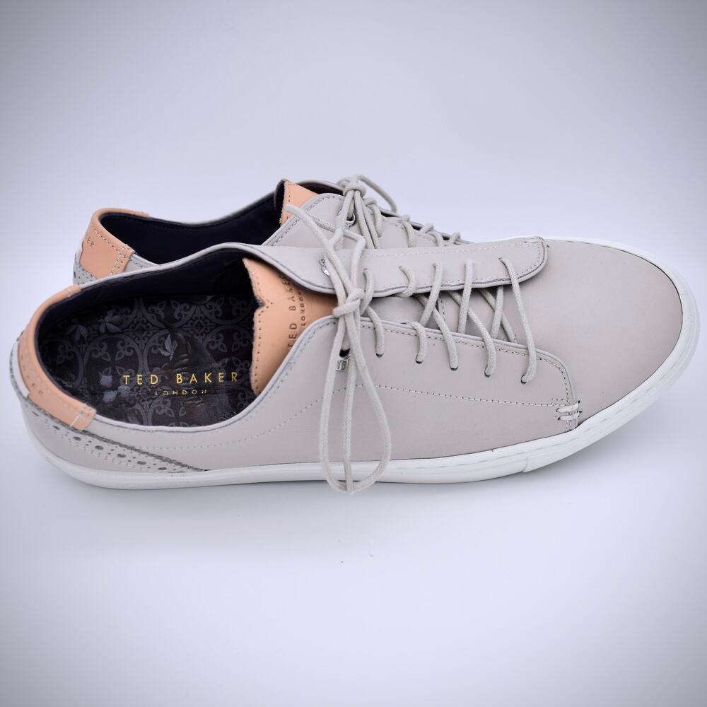 Ted Baker London Gray Leather Sneakers 8 King Grey Lace Up Shoes UK 7 Classic
